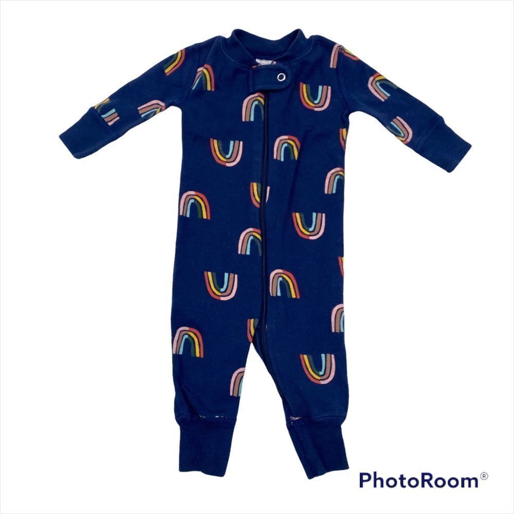 Hanna Andersson Blue Multicolored Rainbow One Piece Pajamas Size 0-3 Months